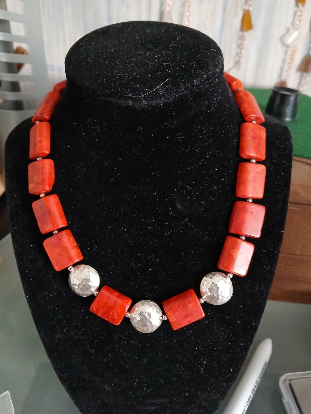 Red Coral And Silver Necklace